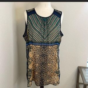 CAbi Green and Tan Animal Print Tank Top